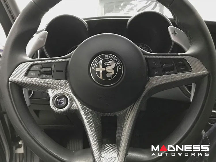 Alfa Romeo Giulia Steering Wheel Trim - Carbon Fiber - Main Center Trim Piece - White Candy 